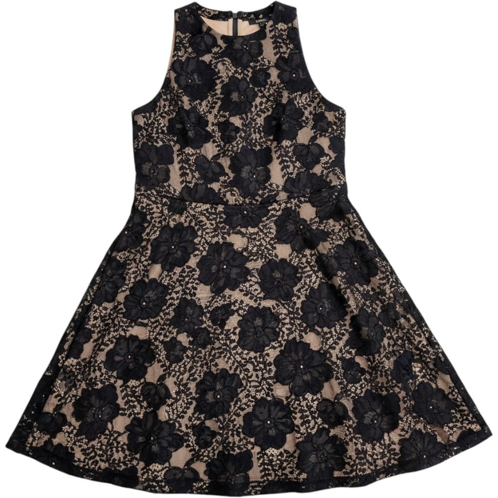 Eliza J Dress 4 Navy Blue Lace Fit Flare A Line Cocktail Wedding Guest Midi Chic